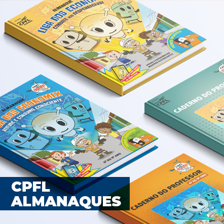 Representação das capas dos materiais que compõe o kit "CPFL Almanaques"